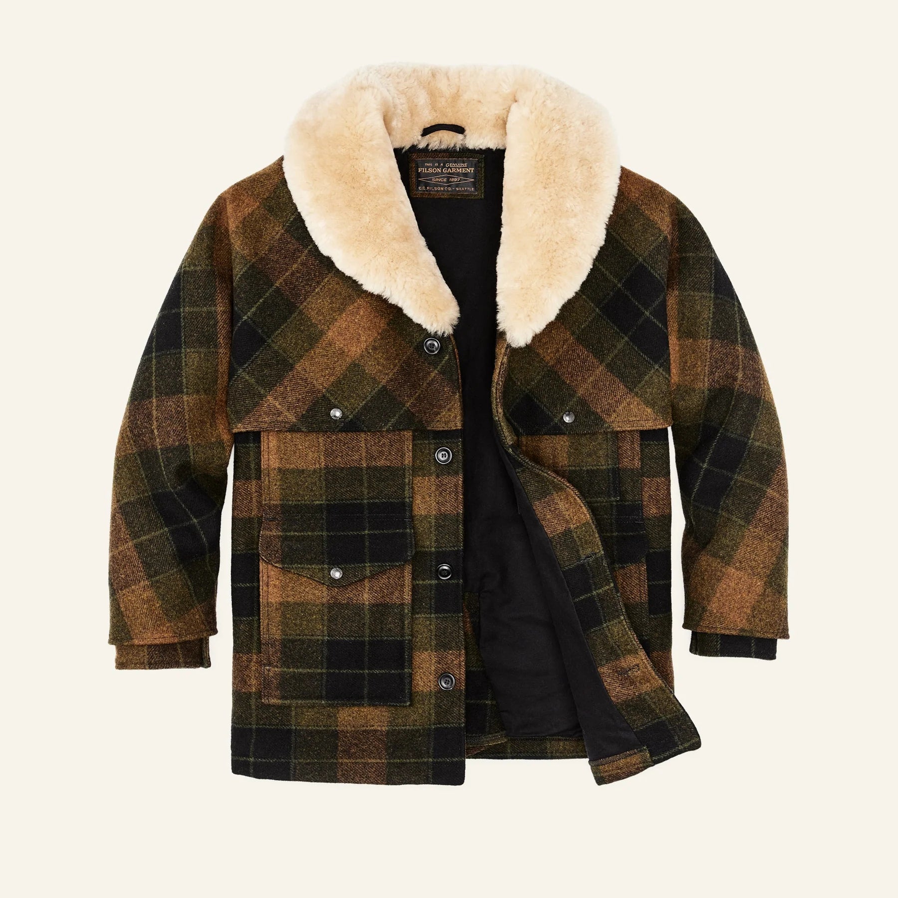 FILSON - LINED WOOL PACKER COAT - LODEN HEATHER PLAID