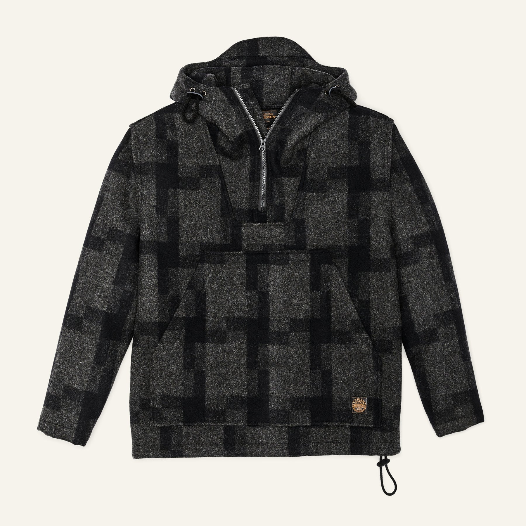 FILSON - MACKINAW WOOL ANORAK - CHARCOAL / BLACK SQUARE PLAID