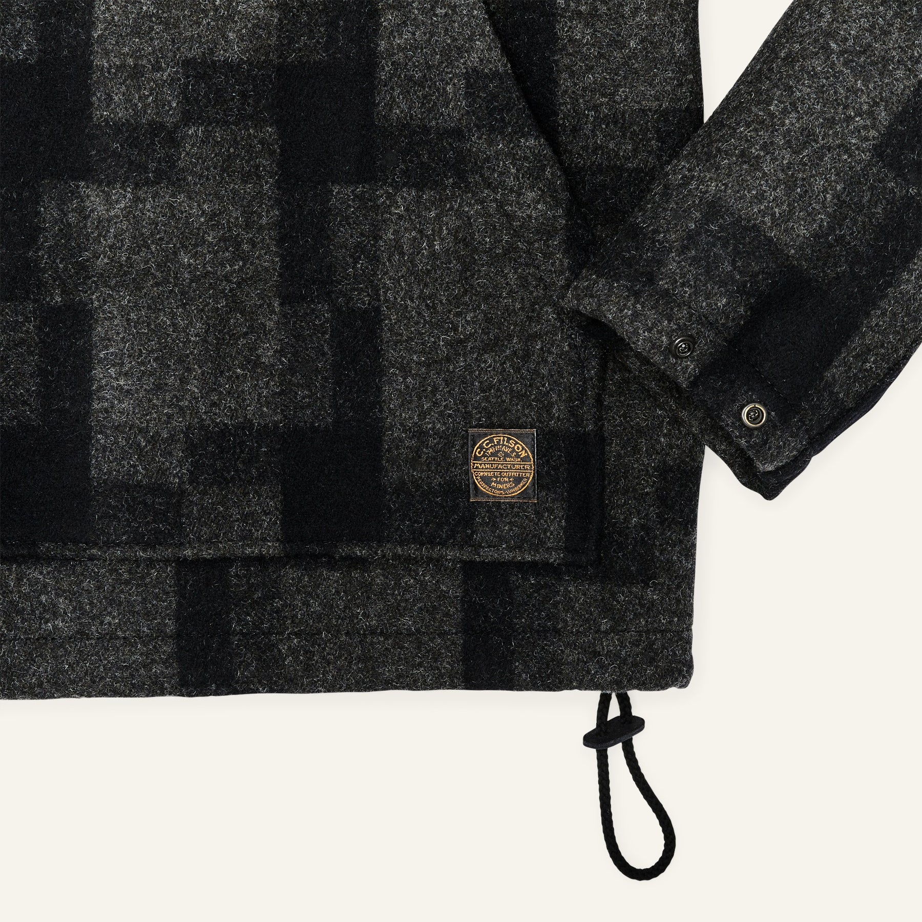 FILSON - MACKINAW WOOL ANORAK - CHARCOAL / BLACK SQUARE PLAID