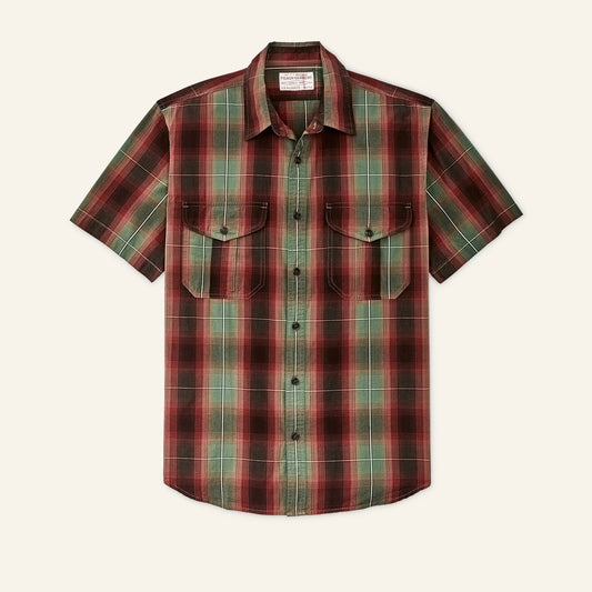 FILSON - WASHED SHORT SLEEVE FEATHER CLOTH SHIRT - GREEN / RED / BLACK OMBRE