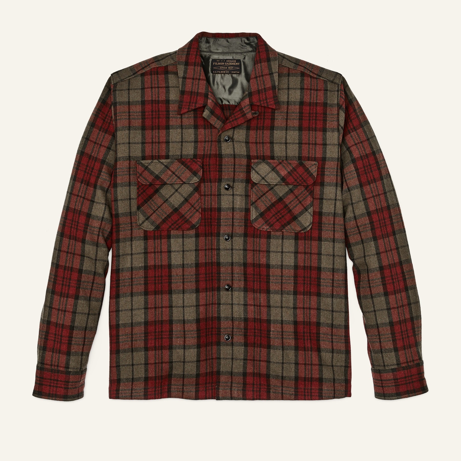 FILSON - BUCKNER WOOL CAMP SHIRT - OLIVE / RED / MULTI PLAID