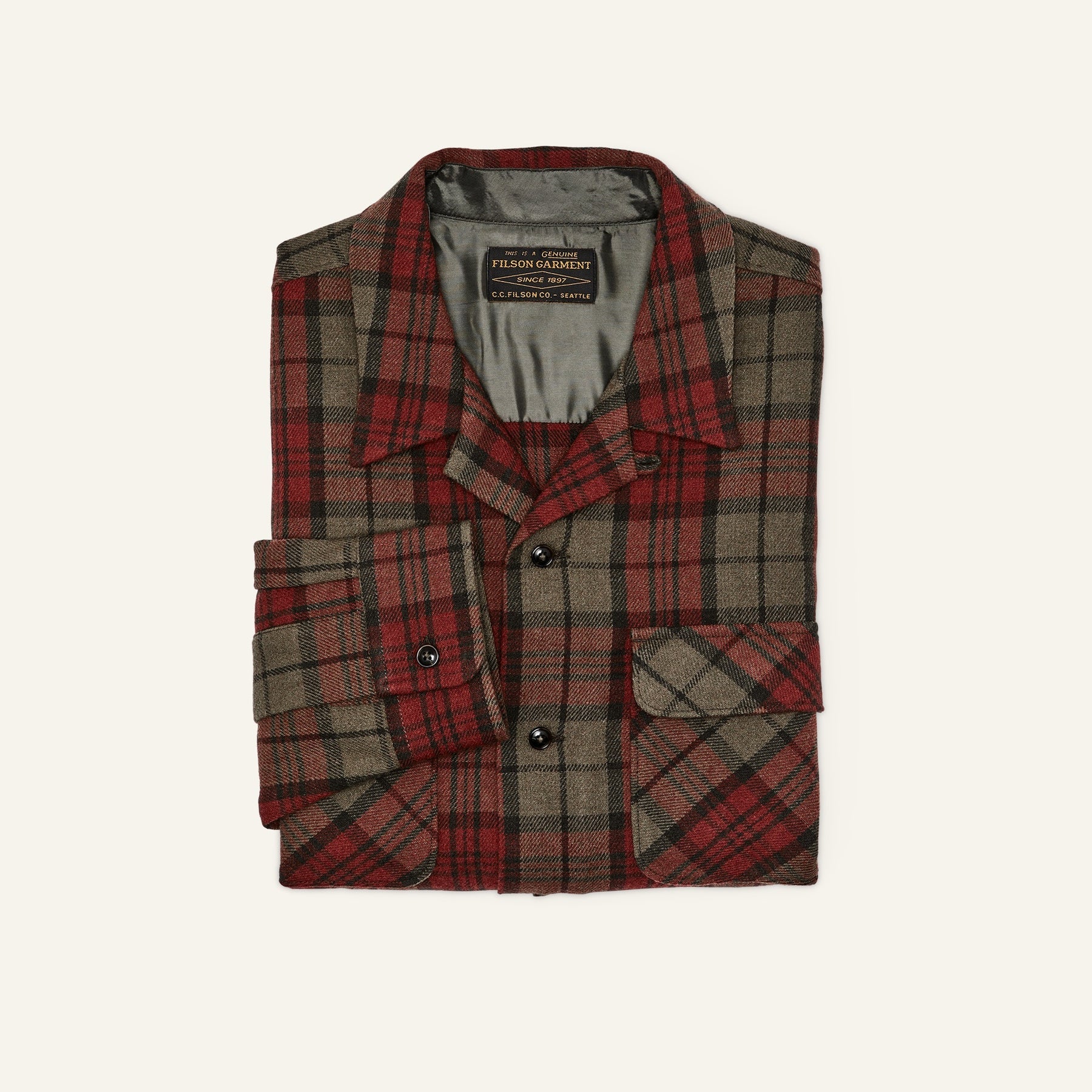 FILSON - BUCKNER WOOL CAMP SHIRT - OLIVE / RED / MULTI PLAID