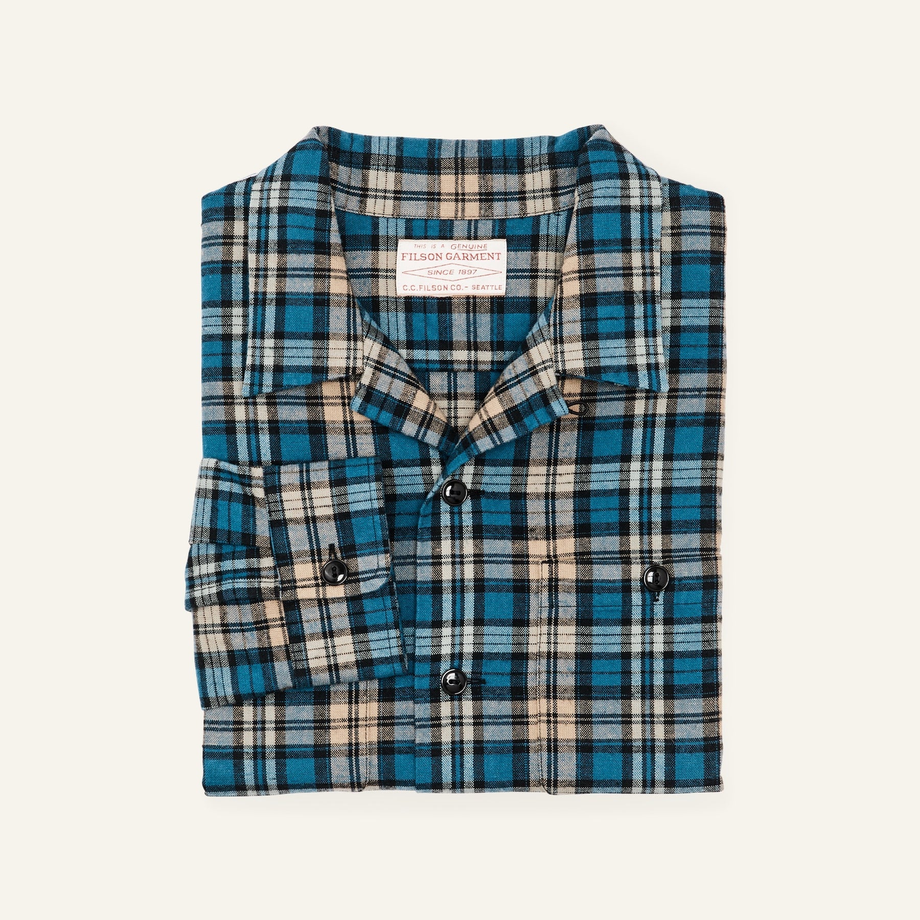 FILSON - ELK HEIGHTS CAMP SHIRT - BLUE / BLACK / KHAKI PLAID