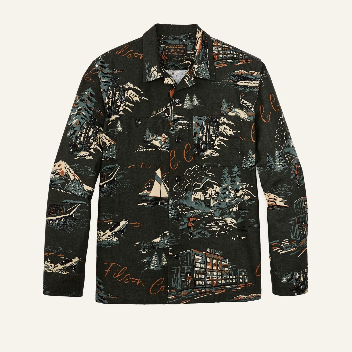 FILSON - ELK HEIGHTS CAMP SHIRT - GREEN NORTHWEST SCENIC PRINT