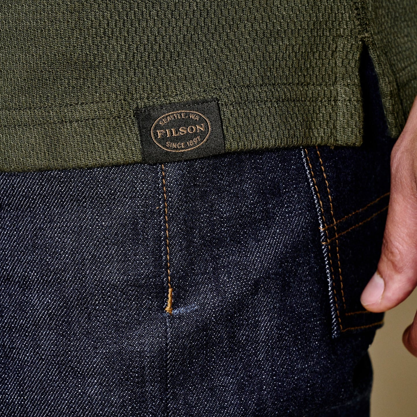 FILSON - WAFFLE KNIT THERMAL CREW - OLIVE