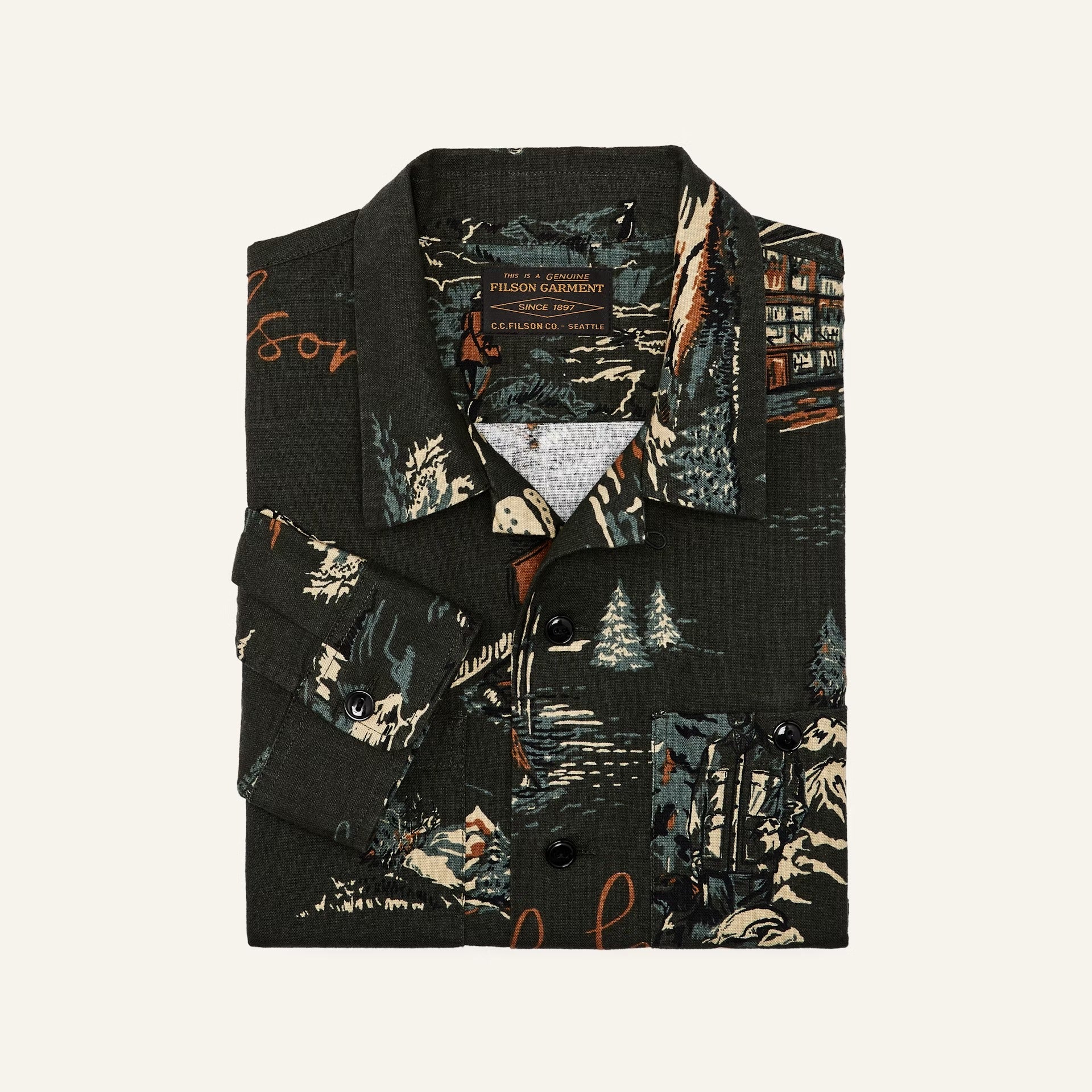 FILSON - ELK HEIGHTS CAMP SHIRT - GREEN NORTHWEST SCENIC PRINT