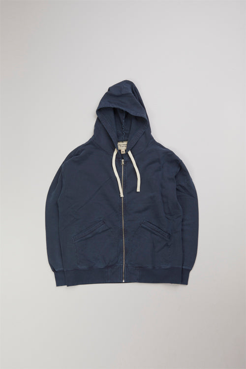 Nigel Cabourn - EMBROIDED ARROW ZIP HOOD IN NAVY - THE ARMY GYM COLLECTION
